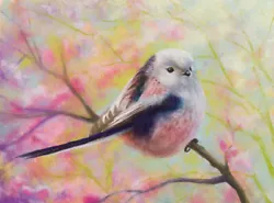 Buy ORIGINAL WILDLIFE PAINTING OF A LONG-TAILED TIT - 16x12  PASTEL By PAUL HINKS • 74.99£