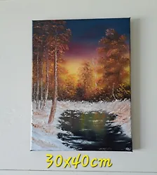 Buy Bob ROSS Inspired  Winter Oil Painting On Canvas Unframed Signed 30x40cm  • 30£