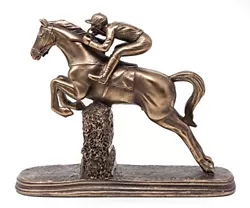 Buy Jumping Horse Racing Statue Bronze Sculpture With Jockey Steeplechaser Ornament • 37.61£