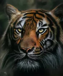 Buy ORIGINAL PASTEL PAINTING - BIG CAT TIGER PORTRAIT FINE ART Wildlife Leopard Lion • 159£
