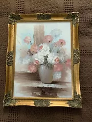 Buy Beautiful  Wooden Framed Oil Painting Signed “ Flowers” 18.5” Tall. X 14.5” Long • 29.99£