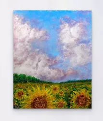 Buy Sunflower Clouds Landscape 16x20 Original Acrylic Painting Canvas 1/1 Not Monet • 496.12£