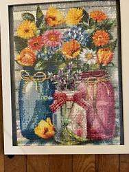 Buy Diamond Painting Completed Floral Mason Jars 12”x15” Framed • 24.76£