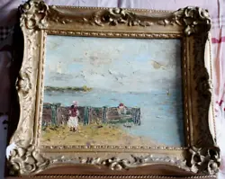 Buy Victorian Signed Children Beach Seascape Impasto Oil Painting Ornate Gold Frame. • 100£