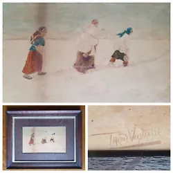 Buy NO RESERVE Late 19th Century Antique Watercolour Painting, Trudging Through Snow • 9£