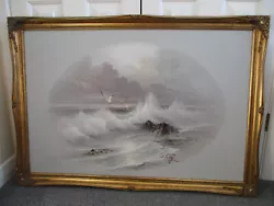 Buy Large Signed & Framed Statement Oil Painting- Crashing Waves & Gulls By D. Perry • 59£