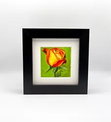 Buy Yellow Rose Original Oil Painting-FRAMED Red Orange Flower Painting,xmas Gift • 50£