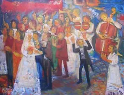 Buy Original Abraham Yakin Signed Oil On Canvas Painting  Jewish Wedding Israel • 156,711.42£