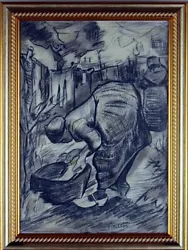 Buy VINCENT VAN GOGH Real Original Charcoal On Paper, Art Painting Signed / Framed. • 2,677.48£
