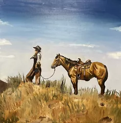 Buy COA Original Oil Art Painting On Canvas Cowboy Horse 16”x16” Vintage Western • 197.65£
