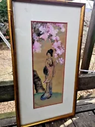 Buy GEISHA GIRL Under The CHERRY BLOSSOM TREE Asian Bamboo Frame ART OOAK Painting • 3,946.80£