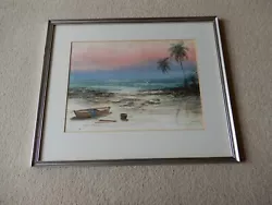 Buy Calm, Tropical Coastal Sunset, Watercolour Painting Signed By Sathit, Framed • 35£