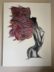 Buy Original Art Painting Signed Framed Large Nude Woman Exotic Color Hair Flowing • 5,000£