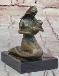 Buy Handcrafted Mother And Child Bronze Marble Base Sculpture Figurine Deco Art Sale • 188.50£
