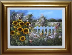 Buy LUCIA SARTO-Italian Realist-Original Signed Oil-Sunflowers & Floral Garden View • 550.46£
