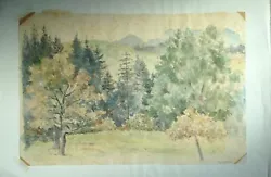 Buy Watercolour Landscape Forest Trees IN The Background Bergkette Signed • 146.69£
