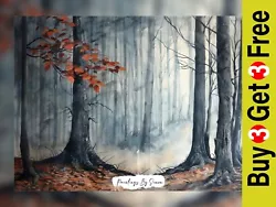 Buy Misty Forest Scene, Watercolor Painting Print 5 X7  On Matte Paper • 4.99£