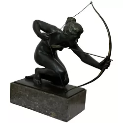 Buy Art Deco Bronze Model Sculpture Diana Goddess Holding Bow & Arrow Signed R Henn • 2,000£