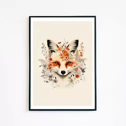 Buy Botanical Fox Painting Wildlife Flowers Illustration 7x5 Wall Decor Art Print  • 3.95£