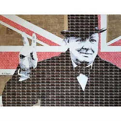 Buy ORIGINAL GARY HOGBEN Winston Churchill Ww2 Political War Uk Flag STAMP PAINTING • 5,850£