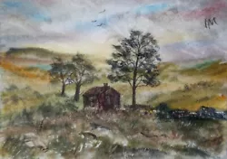 Buy ACEO Original Painting Landscape Art Trees Fields Cabin Watercolour • 6£