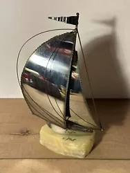 Buy Vintage Signed John DeMott Brass Metal Sailboat Sculpture Quartz Onyx Bass Art • 15.09£