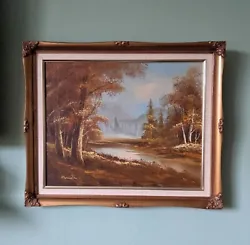 Buy Vintage Original Landscape Oil Painting Sepia Lake Woodland Gold Frame 61x51 Uk • 250£