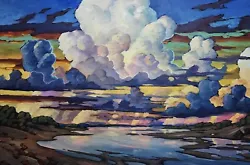 Buy Hawkins Impressionism Gold Clouds SEA Sky Large Art Painting Impressionism COA  • 2,263.26£