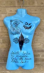 Buy Wall ART MALE Blue TATTOO Mannequin Torso All Hand Drawn DEATH SMILES • 59£