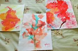 Buy Watercolour Paintings,Red Flowers,3 Sold As 1 Lot,impressionist,unframed,orgnls • 8£