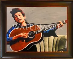Buy Bob Dylan Painting With The Guitar Autographed By The Artist 16x20 On Canvas • 188.99£