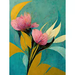 Buy Abstract Teal Pink Mustard Flower Painting Wall Art Canvas Picture Print 18X24 • 18.99£