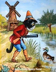Buy Cat Goes Duck Hunting 8.5x11  Photo Print Louis Wain Outdoor Feline Painting Art • 7.72£