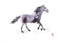 Buy Original Art Horse Equestrian Ink Wash Painting Impressionist. A4 Signed Artist  • 45.99£