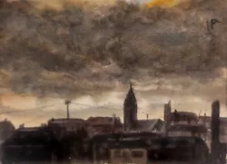 Buy ACEO Original Painting Seascape Town Twilight Storm Clouds Art Watercolour • 6£