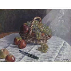 Buy Alfred Sisley  Apples And Grapes In A Basket Painting Huge Wall Art Poster Print • 16.48£