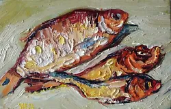 Buy Fish  Painting Original Art Impressionistic Oil Painting 5.7 X 8.6 In • 33.18£
