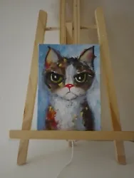 Buy Cat Painting Vintage Style Small Painting Impressionism  • 22£