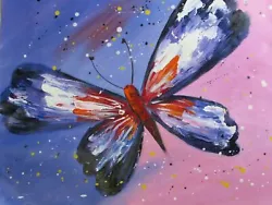 Buy Abstract Butterfly Oil Painting Canvas Pink Contemporary Red Black Blue White • 28.95£
