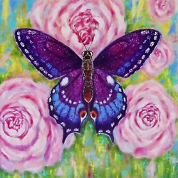 Buy Modern Butterfly And Flowers Original Oil Painting On Canvas -Impressionism Art • 951.24£