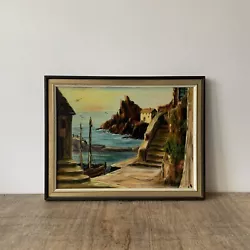 Buy Vintage Oil On Board Mediterranean Coast Seascape Boat Harbour Scene Framed • 35£