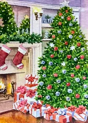 Buy Watercolor Painting Christmas Tree Fireplace Winter ACEO Art No.80 • 53.91£