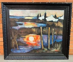 Buy Vintage 1960s Abstract Landscape Oil Painting Modern Art MCM Mid Century Signed • 562.27£