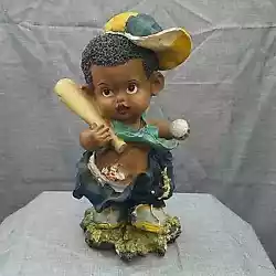 Buy Large Garden Gnome Sculpture - Black Boy Baseball Gnome • 206.95£