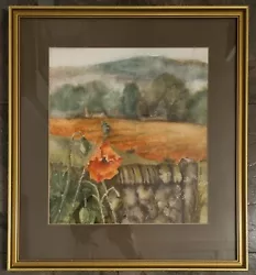 Buy Original Framed Watercolour Painting Of Poppies And Poppy Fields In Countryside • 49.99£