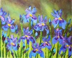 Buy Iris Flower Oil Painting Canvas Large Impressionism Blue Purple Irises Artwork • 182.07£