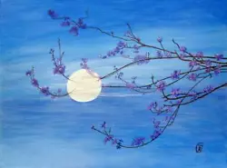 Buy Flores De Luna, Original, Luminous Painting Of The Moon And Cherry Blossoms • 850£