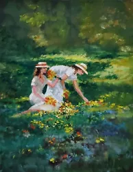 Buy YARY DLUHOS Landscape Meadow Wildflowers Women Figures Original Art Oil Painting • 439.42£