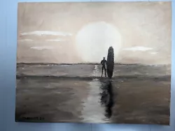 Buy Bob Ross Style Oil Painting- Surfer Silhouette • 20.66£