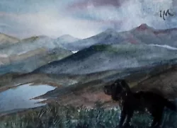 Buy ACEO Original Painting Art Card Landscape Dog Hills Mountains Birds  Watercolour • 5.50£
